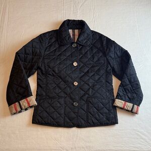 Burberry Children's Black Diamond Quilted Jacket Signature Vintage Check Size 7Y